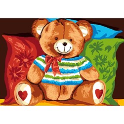 Canevas Luc Création Nounours étalé sur les coussins