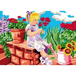 Canevas Luc Création Sur le petit muret en été