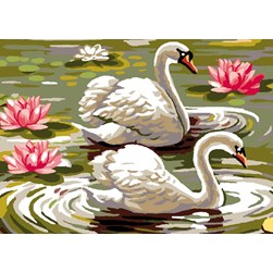 Canevas Luc Création Les cygnes aux nénuphars