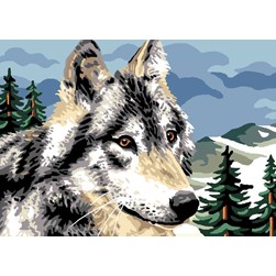 Canevas Luc Création Le loup de la forêt montagnarde
