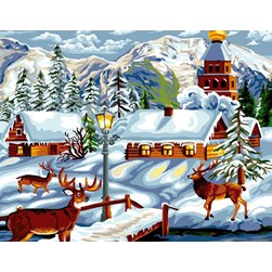 Canevas Luc Création LEs rennes du village de montagne