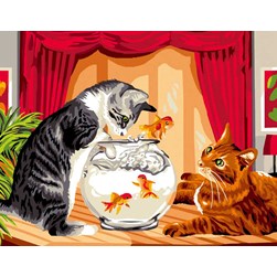 Canevas Luc Création Chatons taquins et les poissons
