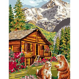 Canevas Luc Création Chalet et marmottes de la montagne