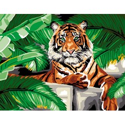 Canevas Luc Création Tigre se prélassant sous les palmiers