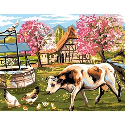 Canevas Luc Création Vache de normandie au printemps
