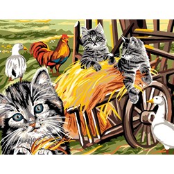 Canevas Luc Création Les chatons dans la paille