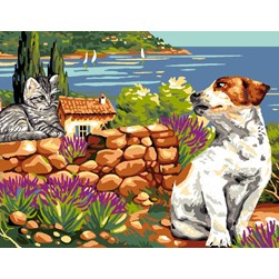 Canevas Luc Création Une amitié chat et chien