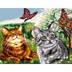 Canevas Luc Création Les chats aux papillon