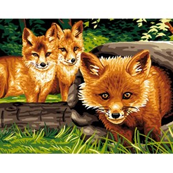 Canevas Luc Création Les renardeaux curieux