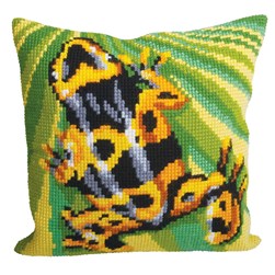 Coussin point de croix Collection d'art Une grenouille jaune et noire