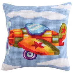 Coussin point de croix Collection d'art L'avion de mon enfance