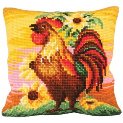Coussin point de croix Collection d'art Le coq aux couleurs de feu