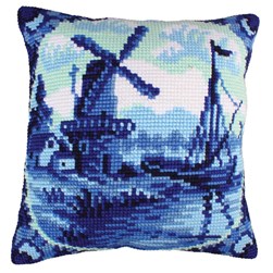 Coussin point de croix Collection d'art Le bateau de faïence de Delft