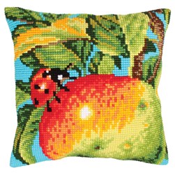 Coussin point de croix Collection d'art Pomme et coccinelle