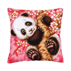Coussin point de croix Collection d'art Panda, c'est le printemps!