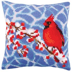 Coussin point de croix Collection d'art Cardinal et baies rouges