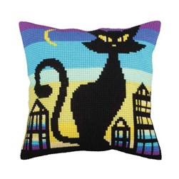 Coussin point de croix Collection d'art Silhouette de chat design