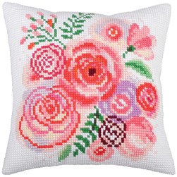 Coussin point de croix Collection d'art Fleurs veloutées