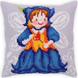 Coussin point de croix Collection d'art Fée florale bleue