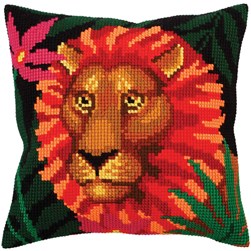 Coussin point de croix Collection d'art Le lion de la jungle