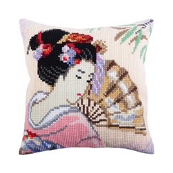 Coussin point de croix Collection d'art L'eventail de la japonaise