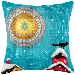 Coussin point de croix Collection d'art Soleil enneigé