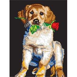 Canevas Collection d'art Le chiot à la rose