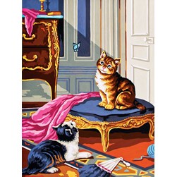 Canevas Collection d'art Jeux de chats sur la table d'essayage