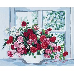 Canevas Collection d'art Roses devant une fenêtre