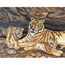 Canevas Collection d'art Une famille de tigre au repos