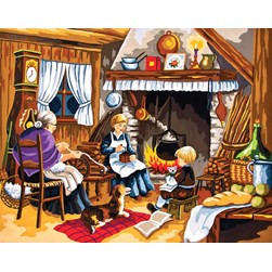 Canevas Collection d'art Famille campagnarde au coin du feu