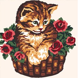 kit Canevas - Gros trous Collection d'art Chat et roses dans le panier