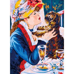 Canevas Collection d'art Femme d'époque et son chien