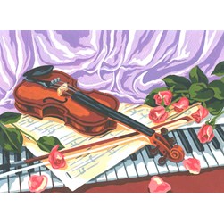 Canevas Collection d'art Violon aux roses sur le piano