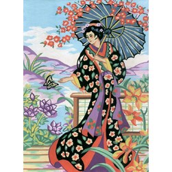 Canevas Collection d'art L'ombrelle fleurie de la femme japonaise