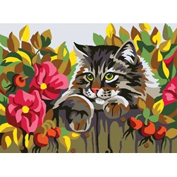 Canevas Collection d'art Chat angora à la barrière