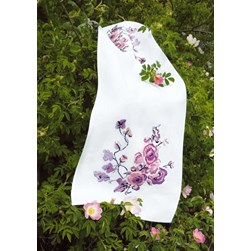 kit Chemin de table - Broderie Point de Croix compté Luc Création Fleurs violettes uniques