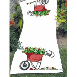 kit Chemin de table - Broderie Point de Croix compté Luc Création La brouettes aux fleurs