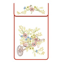 Cache Torchon - Broderie Traditionnelle Luc Création Cache torchon sur coton blanc - brouette de fleurs