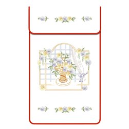 Cache Torchon - Broderie Traditionnelle Luc Création Cache torchon sur coton écru - vase de la fenêtre