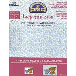 Toile aïda impression à broder DMC Toile Aida 5 5 fleurs bleues imprimée