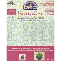 Toile aïda impression à broder DMC Toile Aida 5 5 fleurs turquoise imprimée