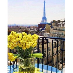 Broderie diamant Collection d'art Vase de fleurs jaune en vue sur Paris