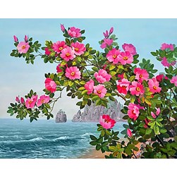 Broderie diamant Collection d'art Floraison rose au bord de mer
