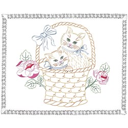 Kit napperons dentelle - Broderie Traditionnelle Luc Création Un panier de chatons