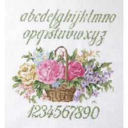 Fiche Point de Croix Anagram Diffusion ABC et chiffres panier fleuri