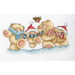 kit Point de croix Anchor La famille d'oursons fête noël