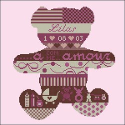 kit Point de croix Points de Repère Ourson patch naissance rose