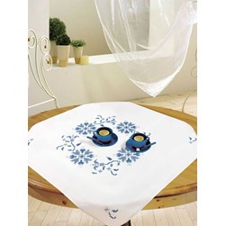 kit Nappe - Broderie Point de Croix imprimée Luc Création La ronde bleu océan