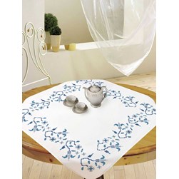 kit Nappe - Broderie Point de Croix imprimée Luc Création Danse fleurie azur